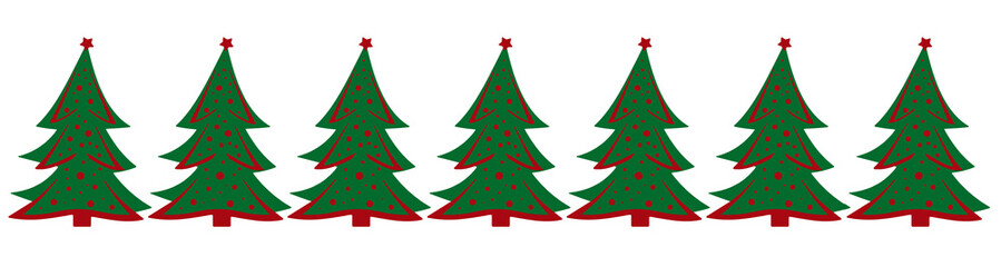Seven Christmas trees isolated in white background