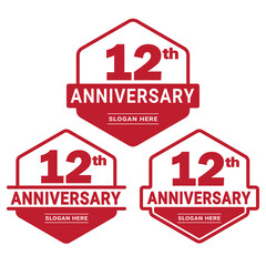 Set of 12 years Anniversary logotype design. 12th birthday celebration logo collection. Set of anniversary design template. Vector illustration. 