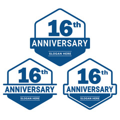 Set of 16 years Anniversary logotype design. 16th birthday celebration logo collection. Set of anniversary design template. Vector illustration. 