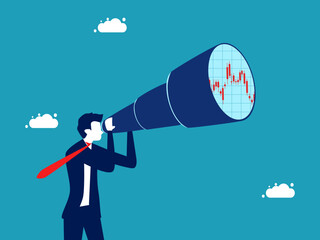 Fototapeta na wymiar Vision of stock investment opportunities. businessman looking through binoculars to see stock chart vector
