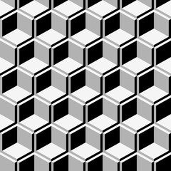 seamless pattern with geometric abstract black and white hexagon pattern for wall decoration. Patchwork illusion. Wall art Vector illustration flooring.