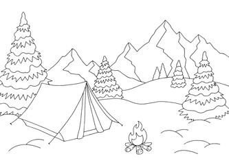 Winter camping graphic snow mountain landscape sketch illustration vector