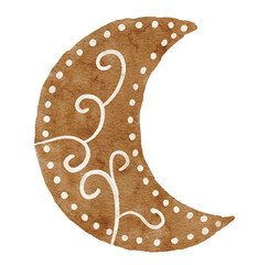 Watercolor gingerbread moon, gingerbread cookies for Christmas