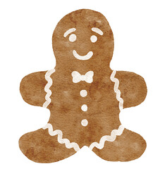 Watercolor gingerbread man, gingerbread cookies for Christmas