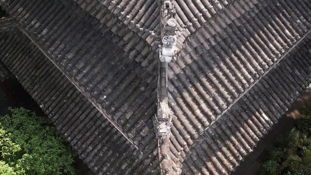 aerial view of ancient architecture in moon lake park in ningbo