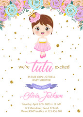 Baby shower invitation with cute tutu girl