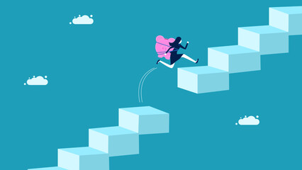 Risks and obstacles of saving investment money. businesswoman with a piggy bank jumps over the gap. vector illustration