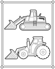 Wheel loader and Track Loader suitable for children's coloring page vector illustration