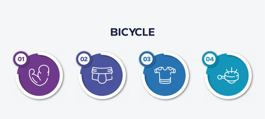 infographic element template with bicycle outline icons such as muscles, jockstrap, t-shirts, ringer vector.
