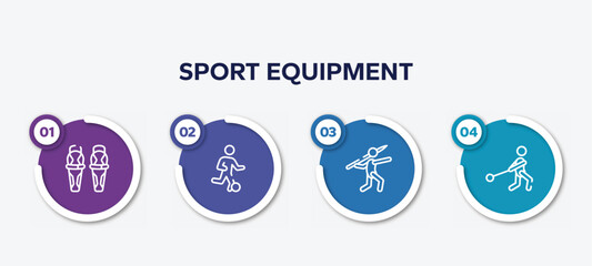 infographic element template with sport equipment outline icons such as shin, football players, javelin, hammer throwing vector.
