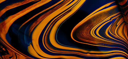 Abstract background with swirling paint effect. Liquid acrylic artwork with colorful mixed paints. Can be used for wallpaper, background or poster. orange, blue and black colors. Highly-textured oil