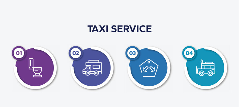 Infographic Element Template With Taxi Service Outline Icons Such As Toilet Side View, Jitney, Keep In Lane, Ney Vector.