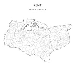 Administrative Map of Kent with Counties, Districts and Civil Parishes as of 2022 - United Kingdom, England - Vector Map