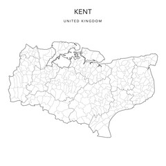 Fototapeta premium Administrative Map of Kent with Counties, Districts and Civil Parishes as of 2022 - United Kingdom, England - Vector Map