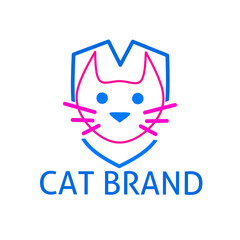 cat logo in shield with simple design