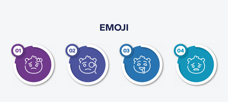 Infographic Element Template With Emoji Outline Icons Such As Downcast With Sweat Emoji, Monocle Emoji, Drool Pouting Vector.