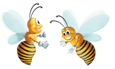 Bee illustration, cartoon, on white, realism, photo realistic
