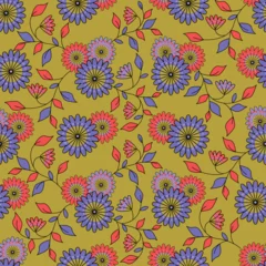 Fotobehang seamless floral pattern of their red and purple fantasy gerberas © Елена Бриленкова