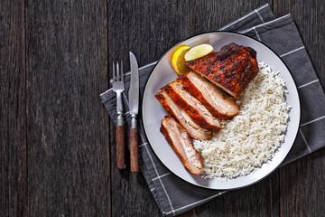 roast baby back pork meaty ribs with basmati rice