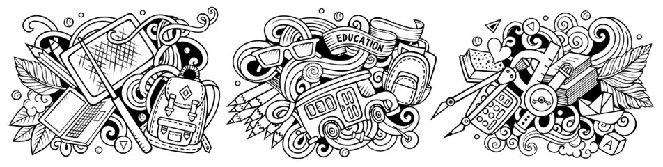 School cartoon vector doodle designs set.