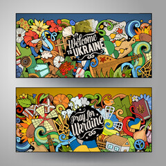 Obraz premium Cartoon cute colorful vector doodles Ukraine banners