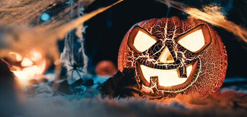 Scary pumpkins on halloween night