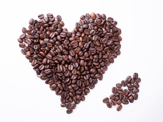 Roasted coffee beans in the shape of a heart