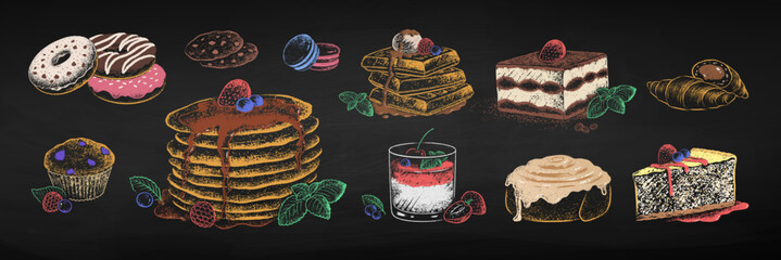 Chalk drawn vector illustrations set of desserts