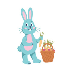 The rabbit character is harvesting. Flat vector illustration