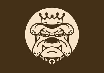 Retro art illustration of a angry bulldog face with crown
