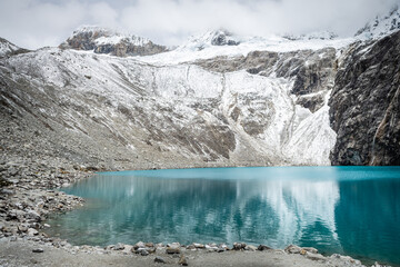 amazing view of 69 lagoon in peruvian andes, huascaran