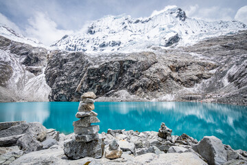 amazing view of 69 lagoon in peruvian andes, huascaran