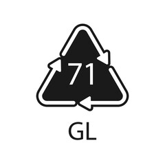 Green Glass recycling code 71 GL. Vector illustration