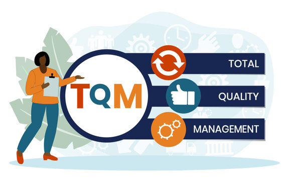 TQM - total quality management. Platform. business concept background. Vector illustration for website banner, marketing materials, business presentation, online advertising