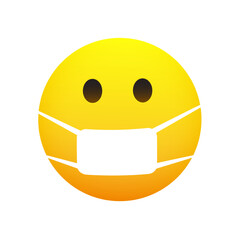 Emoji - Concerned Emoticon with Open Eyes and Medical Mask Isolated on White Background - Vector Design