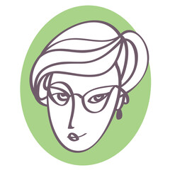 Young girl portrait avatar. Line art png illustration