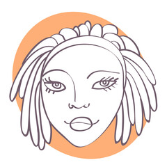 Young girl portrait avatar. Line art png illustration
