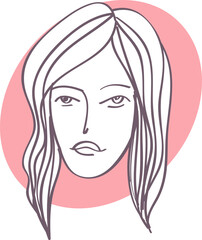 Young girl portrait avatar. Line art png illustration