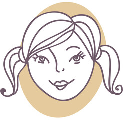 Young girl portrait avatar. Line art png illustration