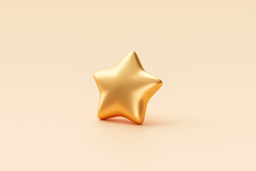 Gold star rating review isolated on best quality 3d background with success premium rank symbol...