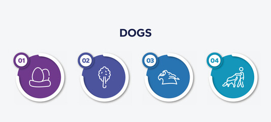 infographic element template with dogs outline icons such as egg, plain tree, werewolf, dog and a man vector.