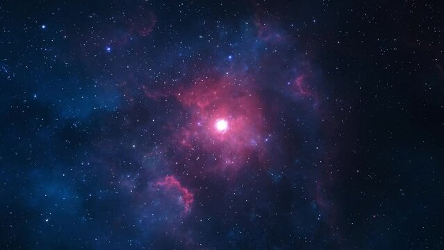 Night sky flythrough traveling trough universe filled with stars, nebulae and galaxies - 4k Video
