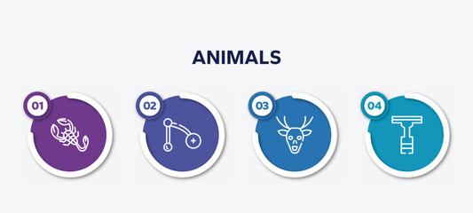 infographic element template with animals outline icons such as scorpion, branch, deer, null vector.