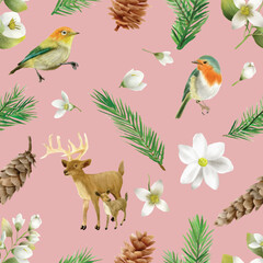 seamless pattern with illustration of animal and christmas element
