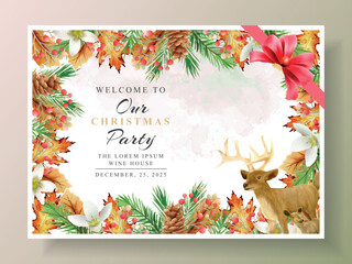 invitation and postcard with illustration of animal and christmas element