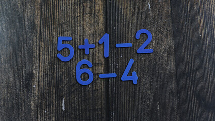Task in mathematics. Mathematics problem for children. Simple algebra examples using numbers and...