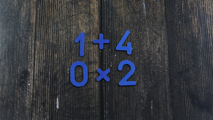 Task in mathematics. Mathematics problem for children. Simple algebra examples using numbers and...