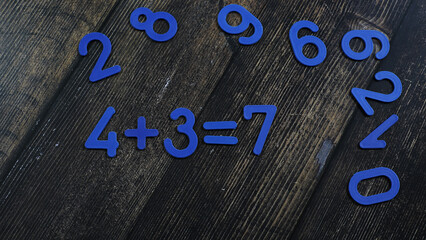 Task in mathematics. Mathematics problem for children. Simple algebra examples using numbers and...