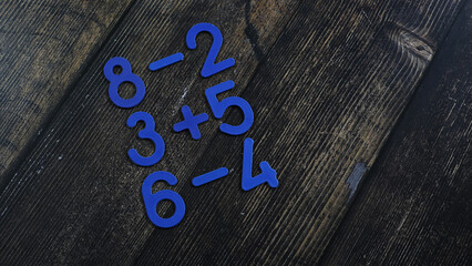 Task in mathematics. Mathematics problem for children. Simple algebra examples using numbers and...