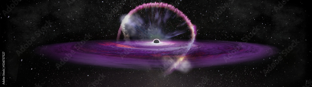 Wall mural abstract black hole with nebula over colorful stars and cloud fields in outer space. elements of thi